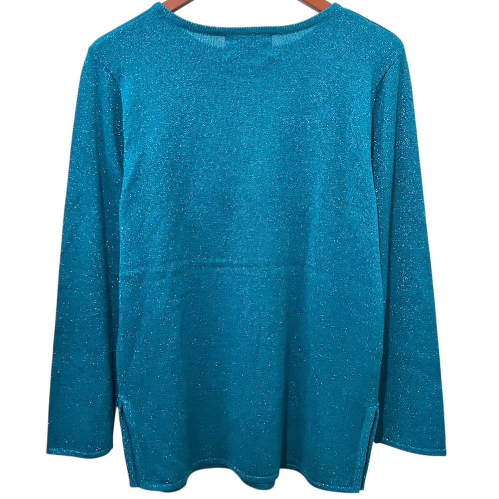 Bob Mackie Wearable Art Teal Metallic Shimmering Sweater Peacock Embroidered SM - Picture 3 of 8
